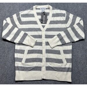 Ablanche Cardigan Sweater Mens L Off White Gray V-Neck Long Sleeve Preppy Y2K